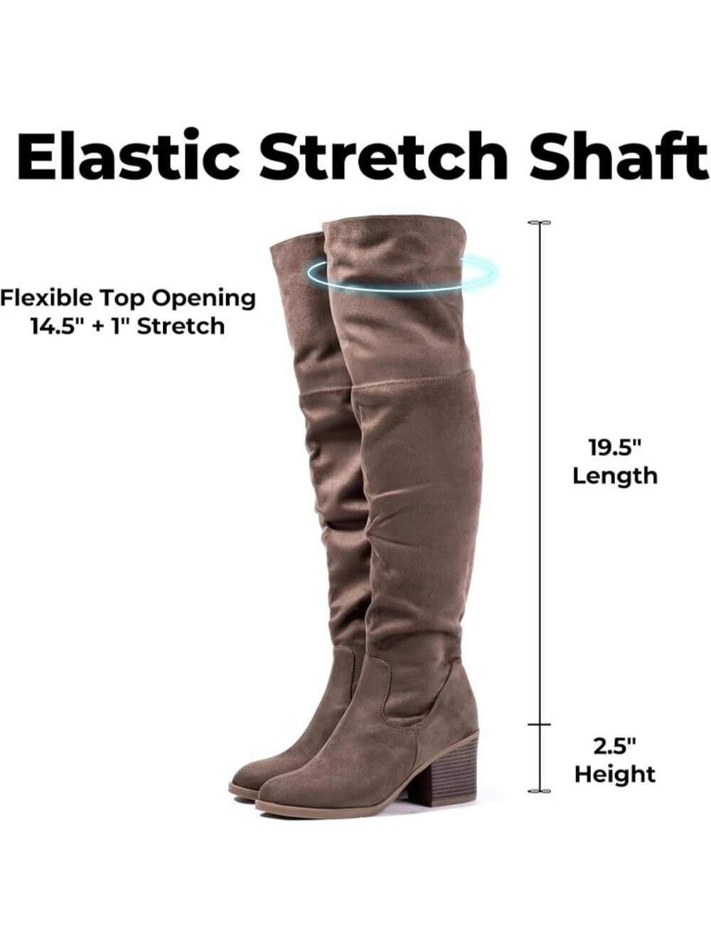 Women's Khaki Sexy Stacked Block Heel Comfortable Side Zipper Over the Knee Boot - Picture 4 of 6
